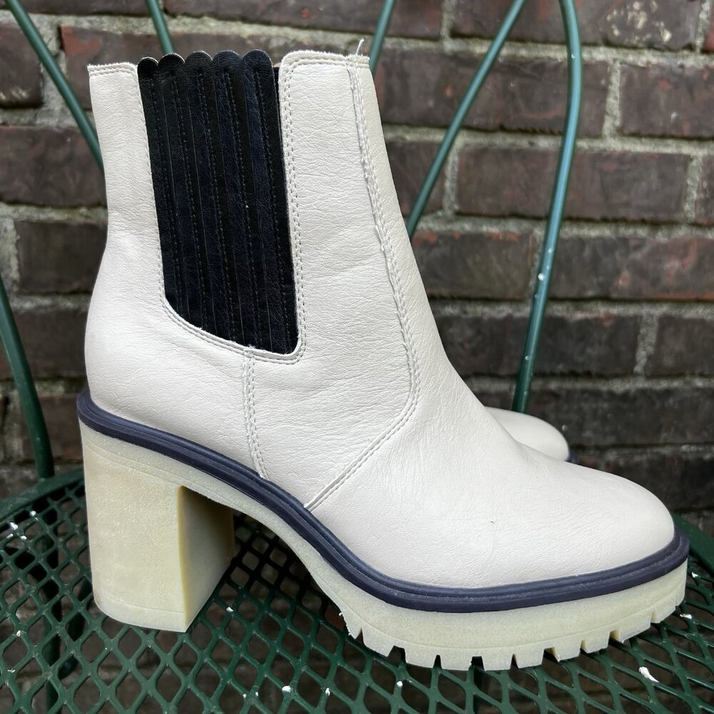 Oasis Society Black Beige Anastasia Platform Heeled Ankle Boots Womens Size 8.5